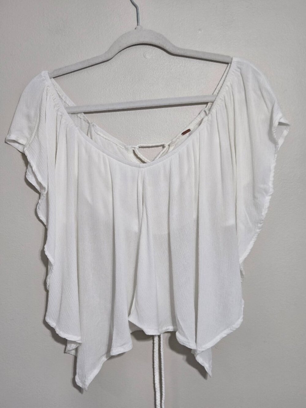 Free People Ivory Boho Open Back Lace Up Handkerchief Hem Crop Top Women's S